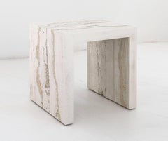 Lithic Side Table, Cream Cement, Porcelain and Tan Sand by Fernando Mastrangelo