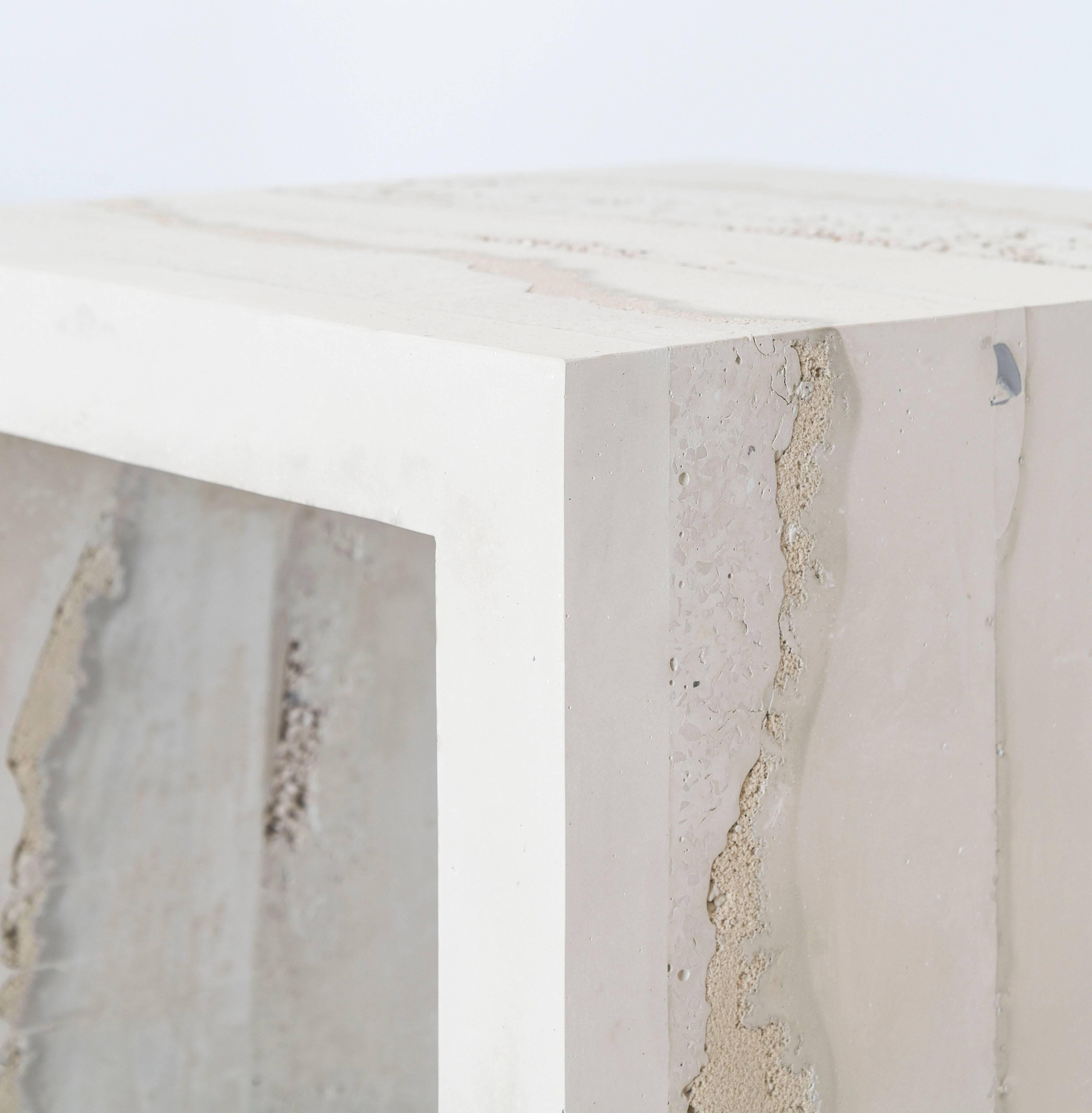 Cast Lithic Side Table, Cream Cement, Porcelain and Tan Sand by Fernando Mastrangelo For Sale