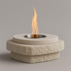 Lithica Portable Fire Pit in Travertine & Stainless Steel by Andres Monnier