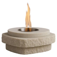 Lithica Portable Fire Pit in Travertine & Stainless Steel by Andres Monnier