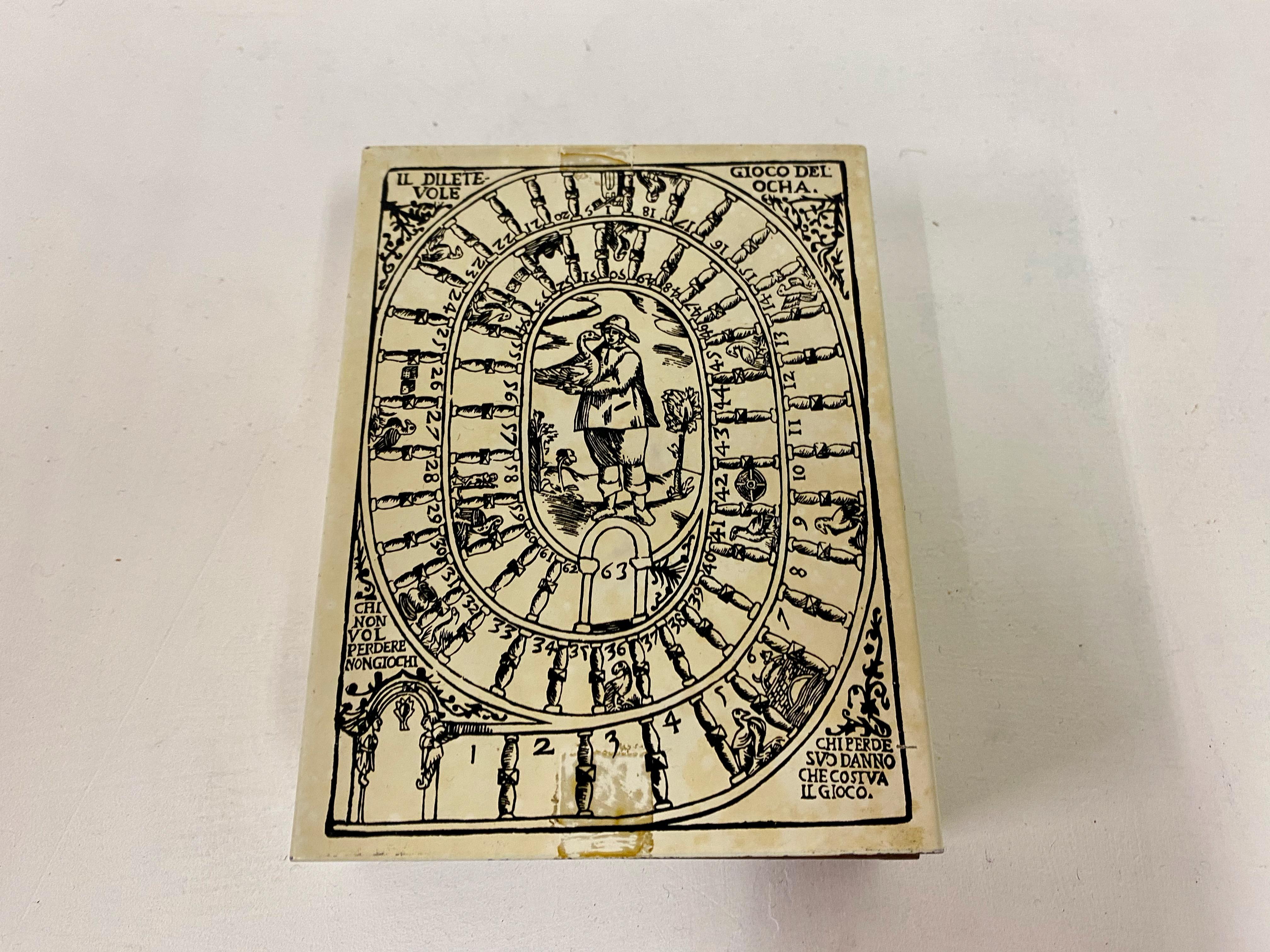 Mid-Century Modern Litho Printed Storage Box in the Style of Fornasetti