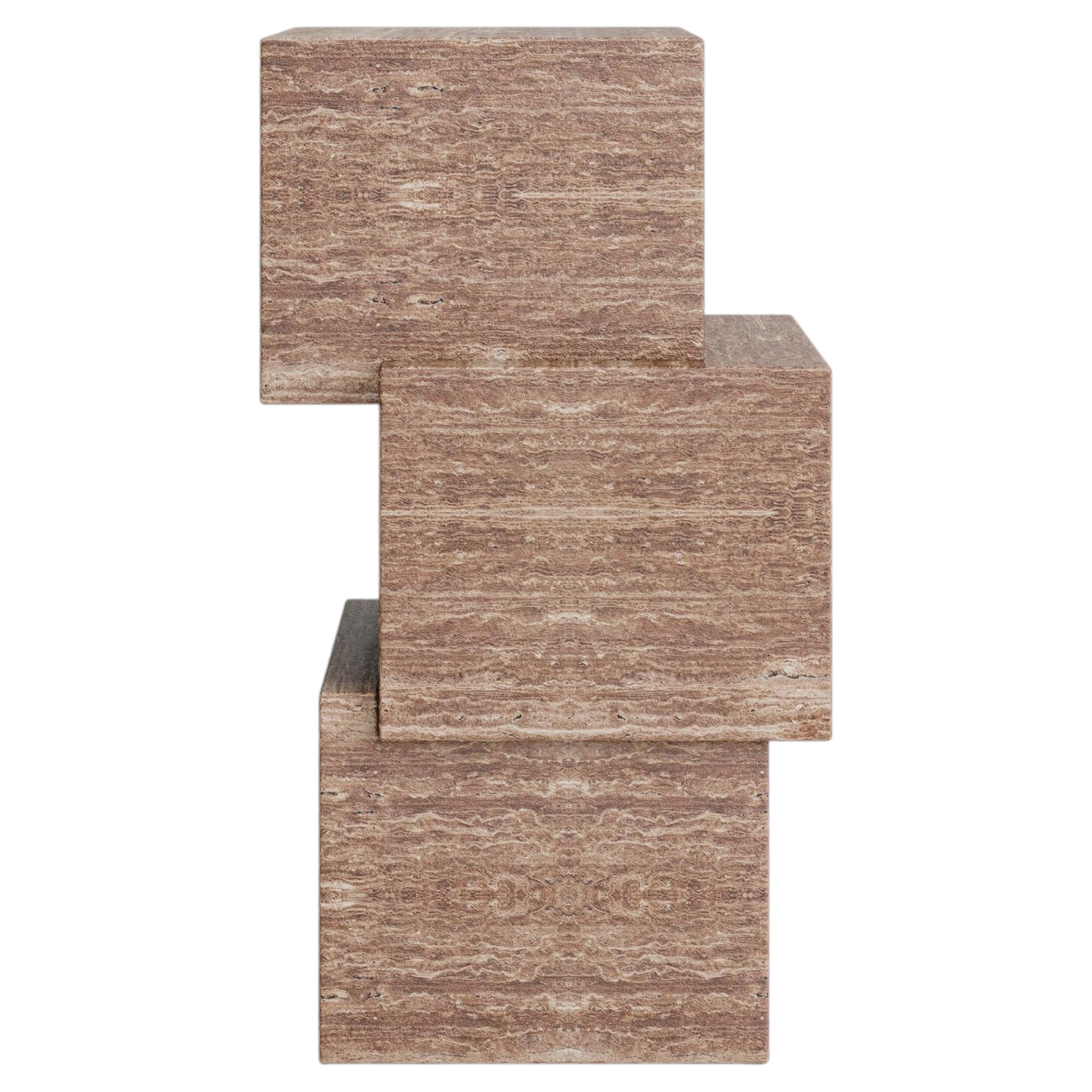 Litho Sculptural Side Table in Solid Italian Travertine, Handcrafted For Sale