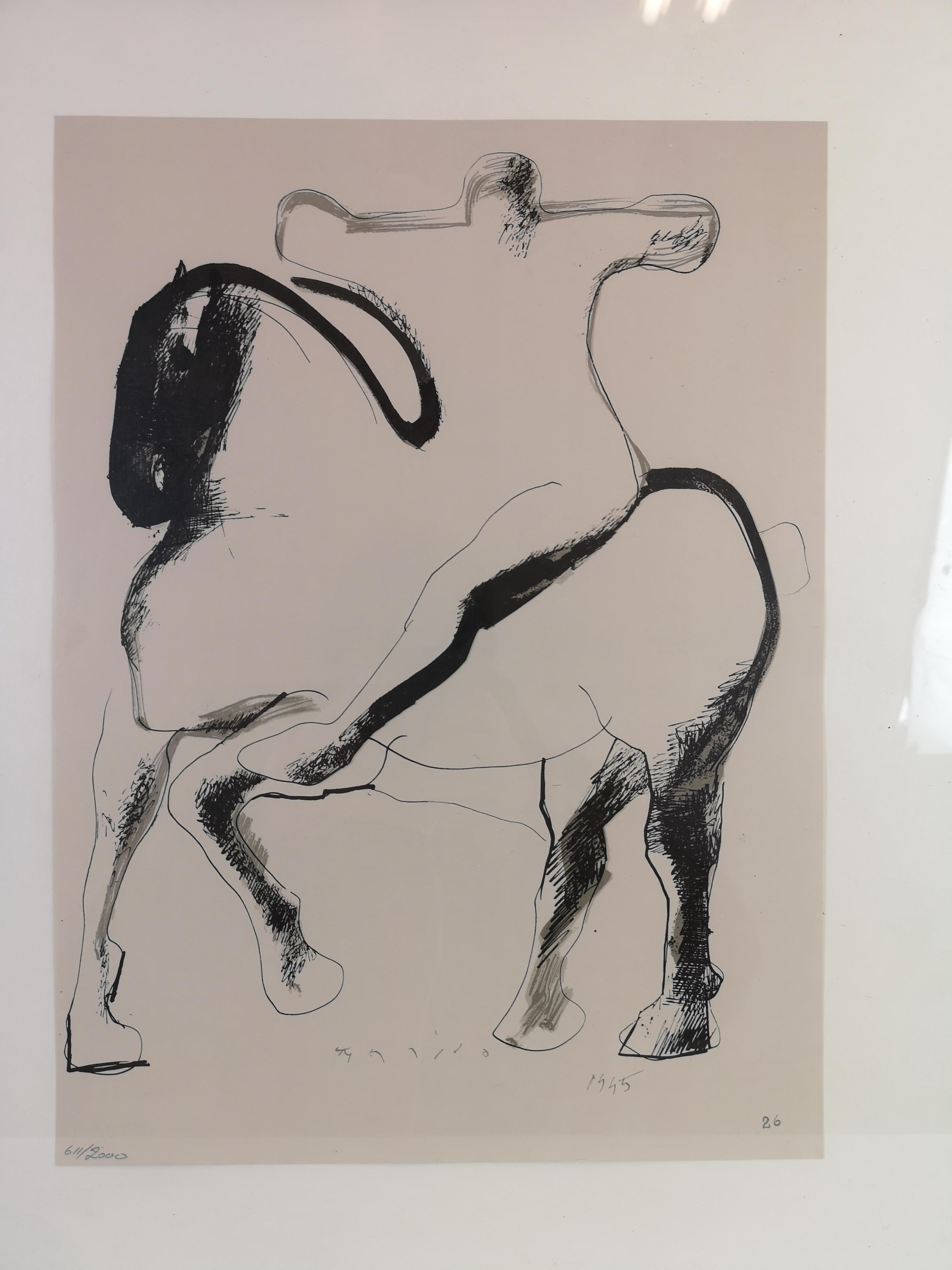 Lithograph after a drawing by Marino Marini, from the Marino Marini portfolio by Werner Haftmann titled 