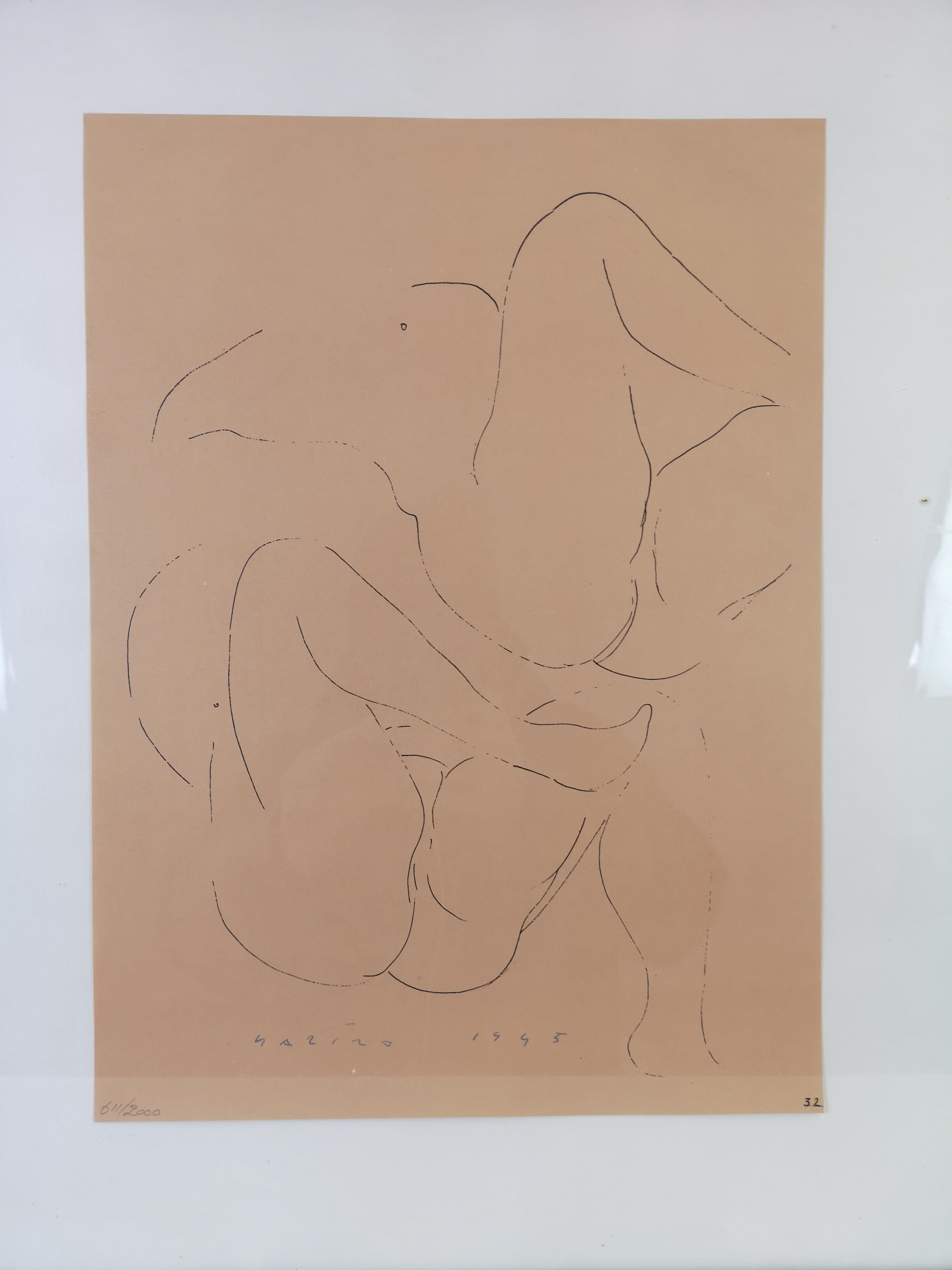 Lithograph after a drawing by Marino Marini, from the Marino Marini portfolio by Werner Haftmann titled 