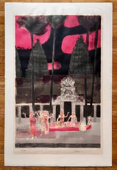 Litografía "Angkor Wat, Danza Jemer" 118/150 de Bernard Cathelin, francés, 1968