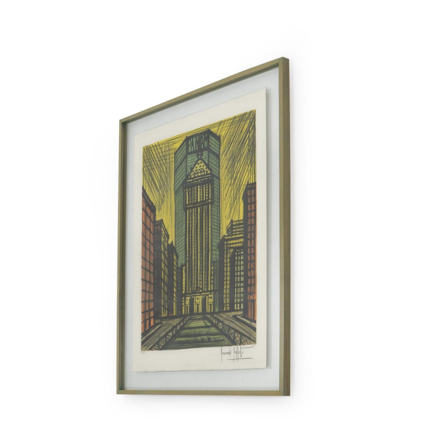 French Lithograph by Bernard Buffet “Panam” New York Landmark Building, Signed, 1980s For Sale