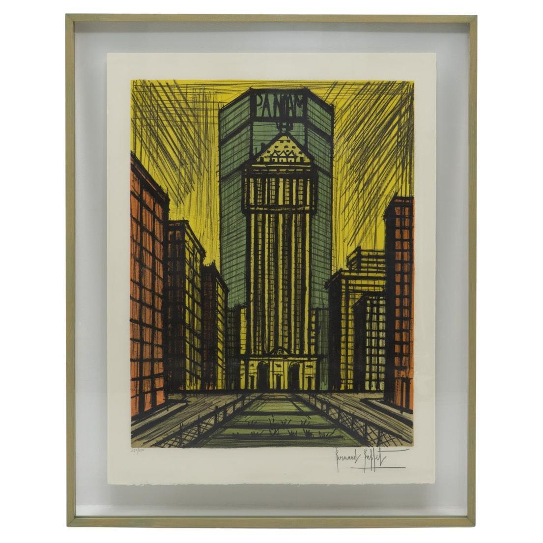 Lithograph by Bernard Buffet “Panam” New York Landmark Building, Signed, 1980s For Sale