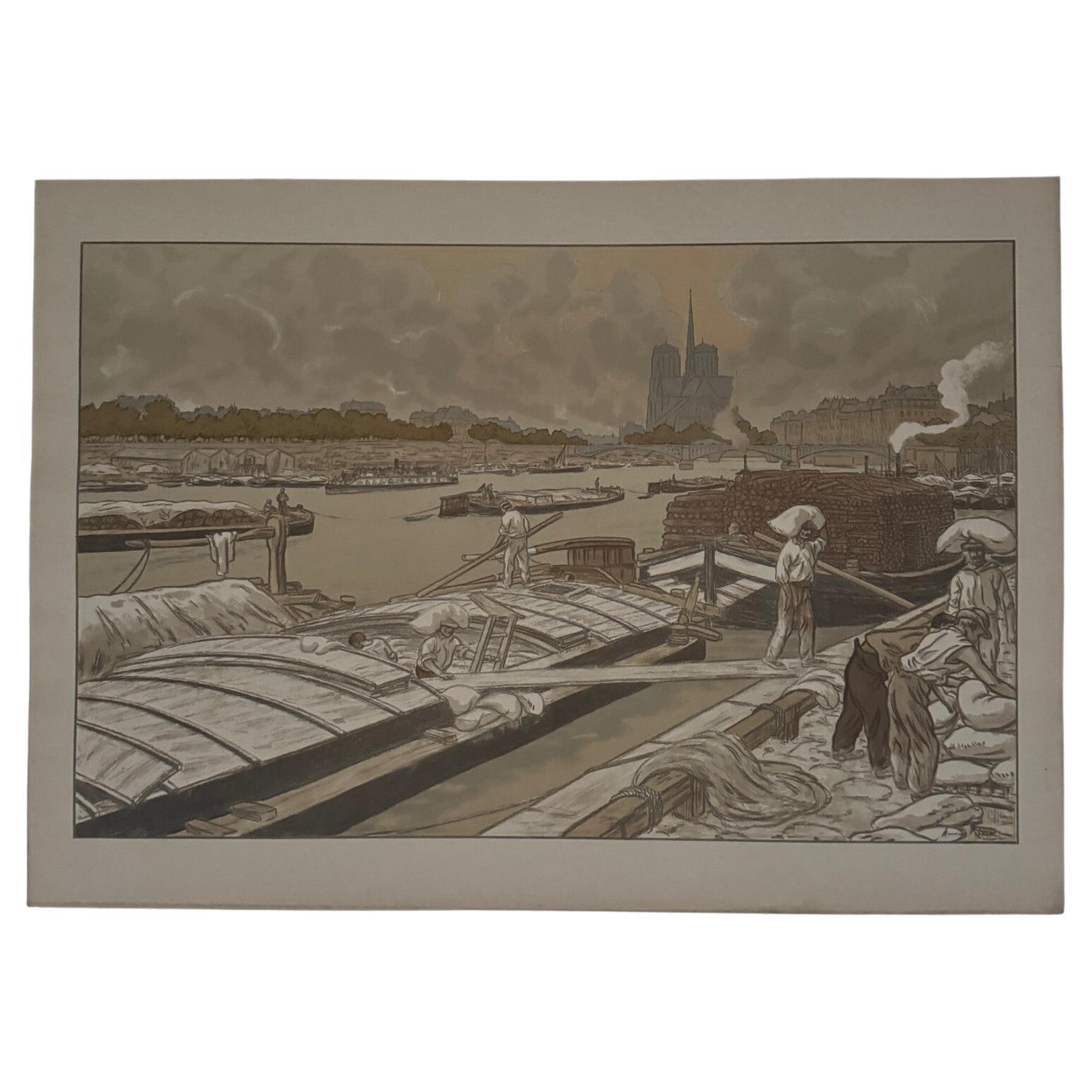 Lithograph by Henri Rivière “Paysages Parisiens – Quai d’Austerlitz” For Sale