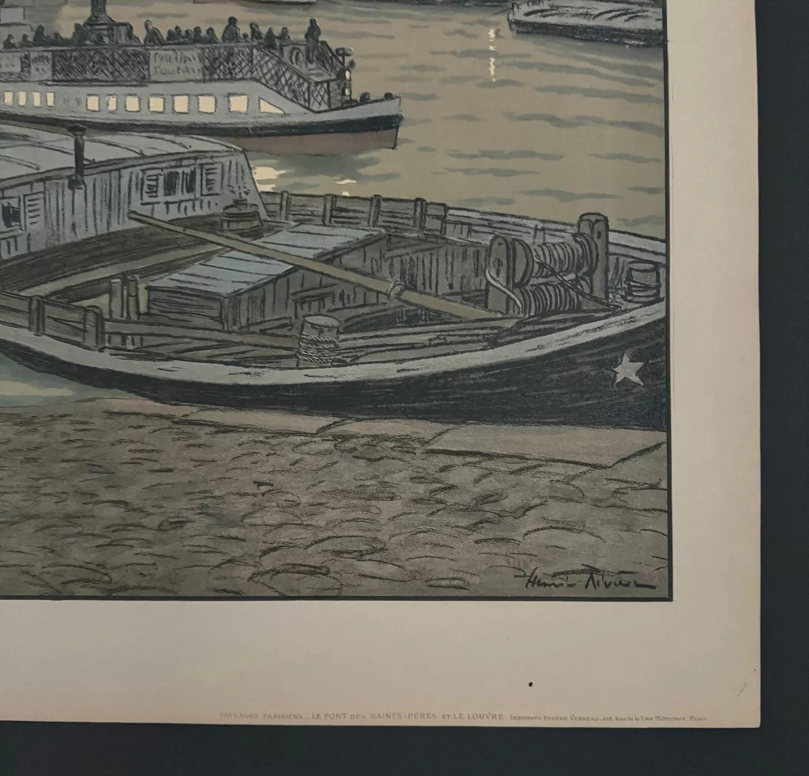Lithographie von Henri Rivière Pariser Landschaften - Le Pont des Saints-Pères et Le Louvre 

Diese Lithographie 