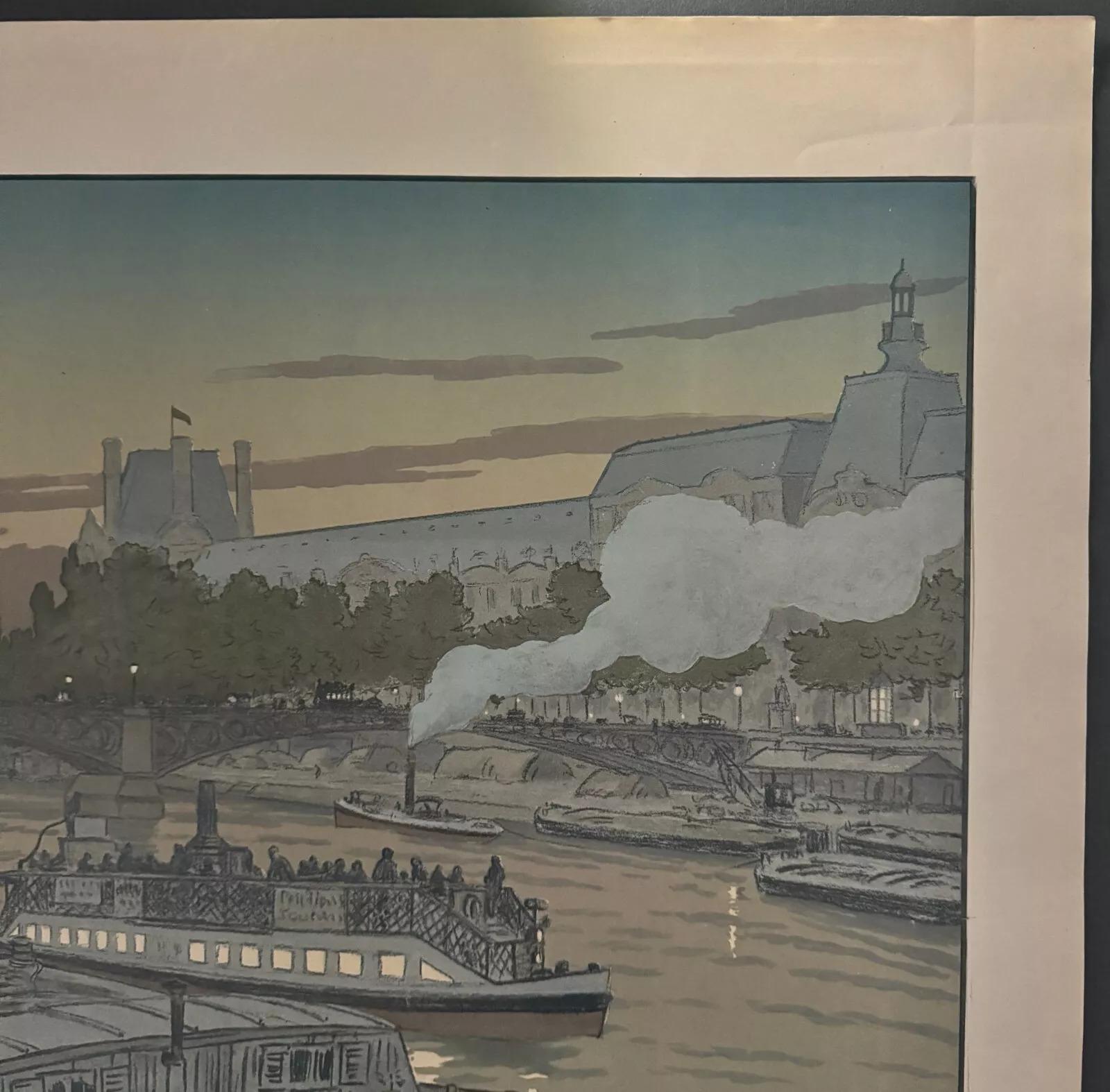 Lithographie von Henri Riviere Die Brücke von Saints-Pères und der Louvre (20. Jahrhundert) im Angebot