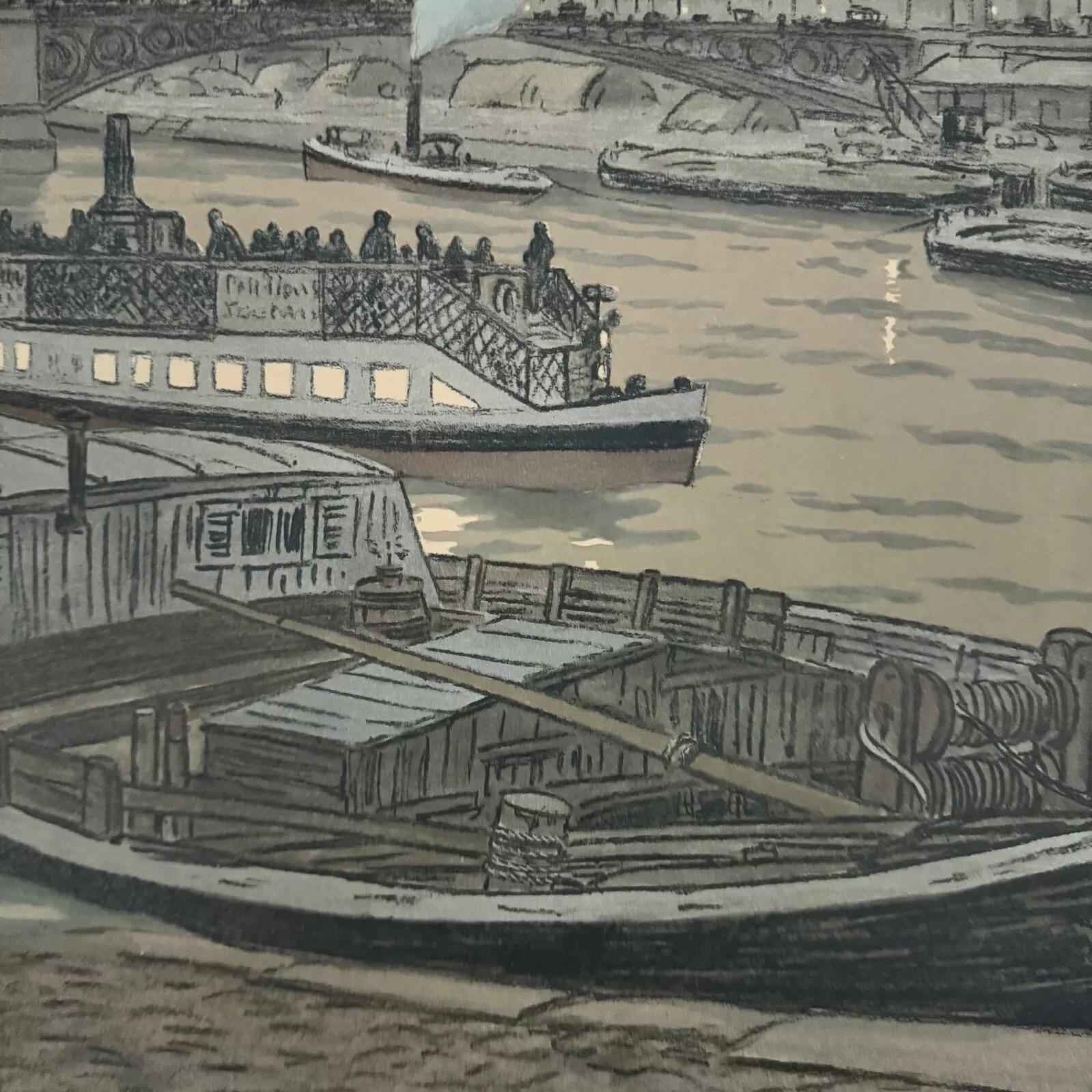Lithographie von Henri Riviere Die Brücke von Saints-Pères und der Louvre im Angebot 1