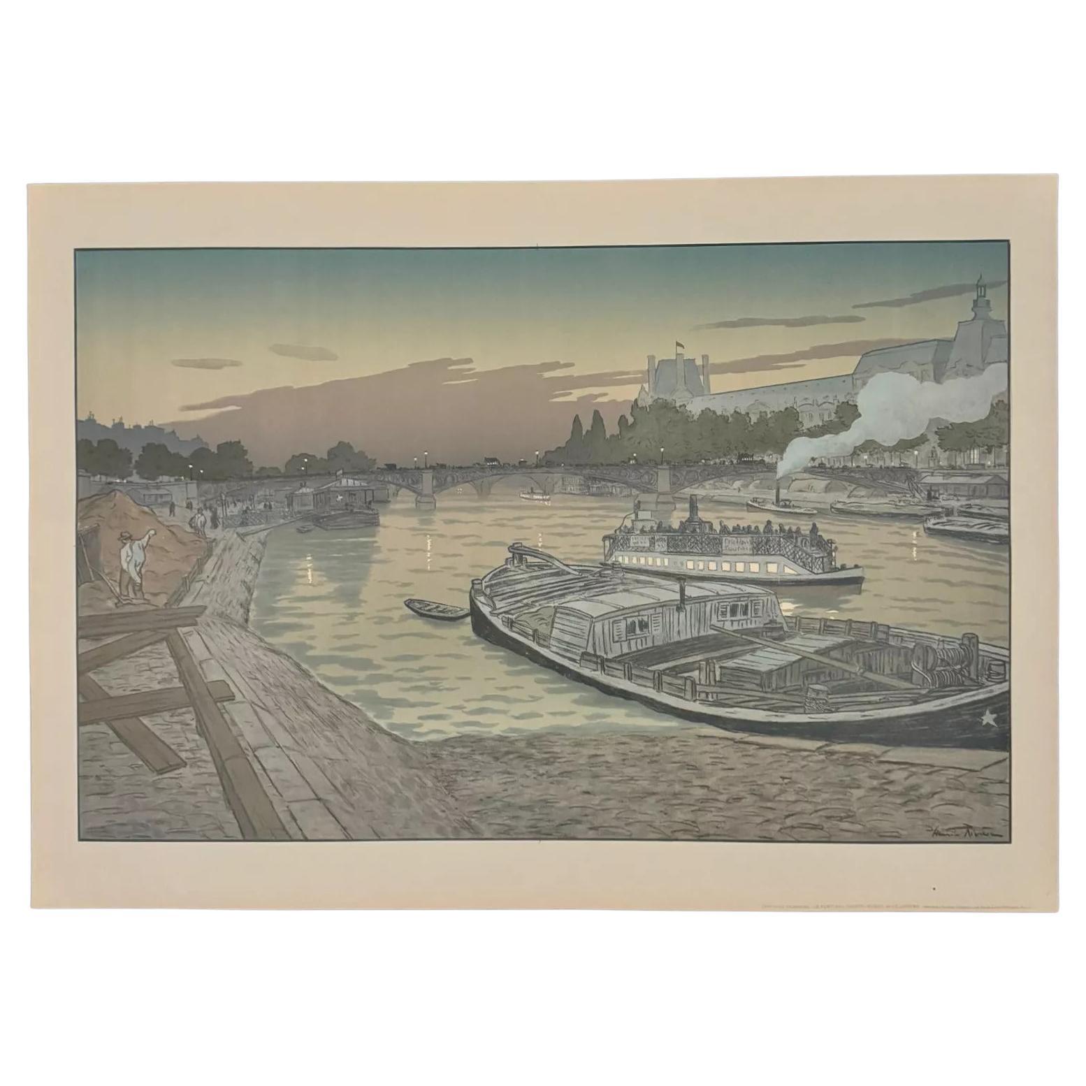 Litografía de Henri Riviere El puente de Saints-Pères y el Louvre