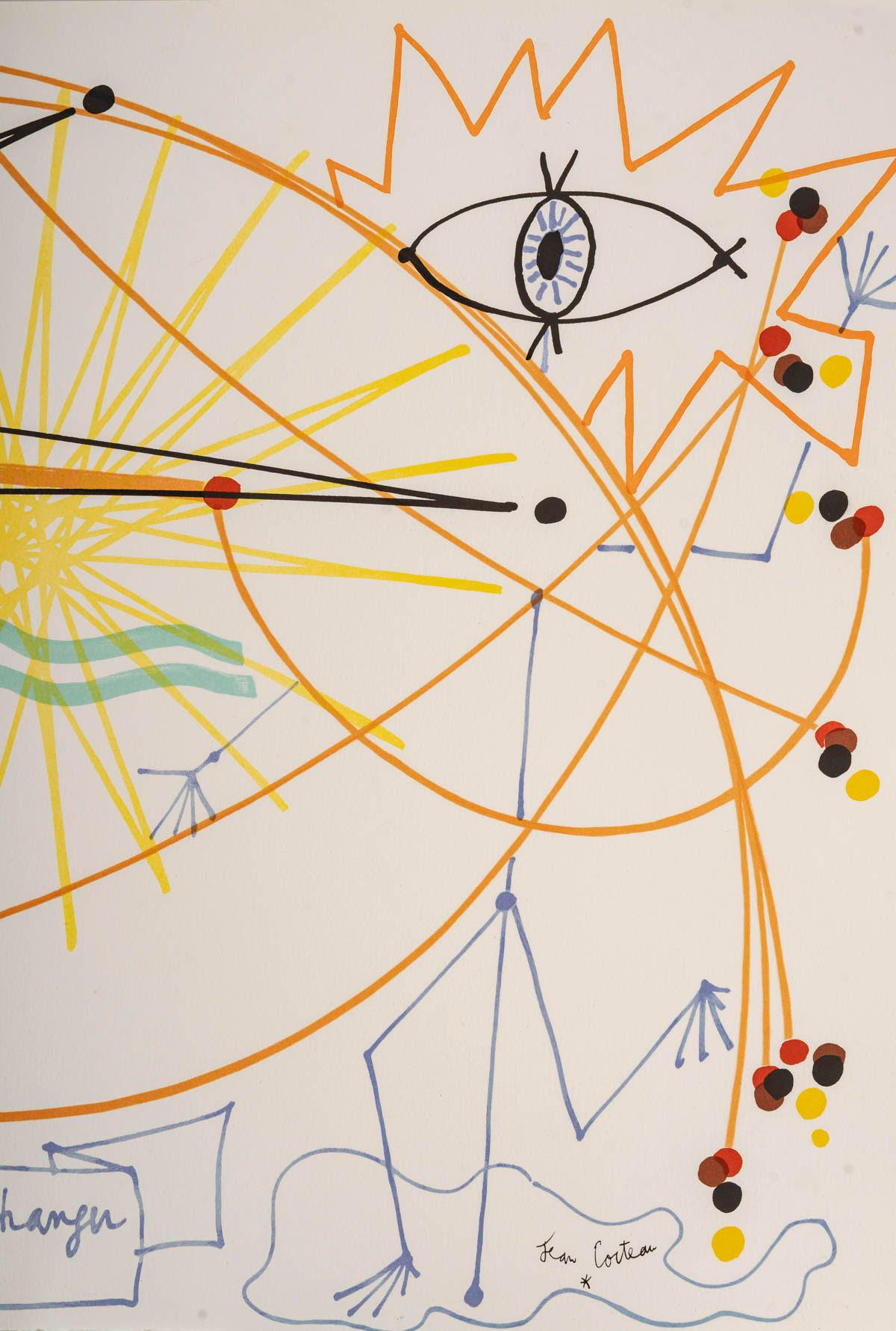 Lithograph by Jean Cocteau, Nouvelle de l'étranger, Artist Proof, 1960-70. In Good Condition For Sale In Saint-Ouen, FR