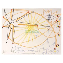 Lithographie de Jean Cocteau, Nouvelle de l'étranger, épreuve d'artiste, 1960-70.