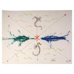 Lithographie de Jean Cocteau, Poissons Face to Face, 1960-70.