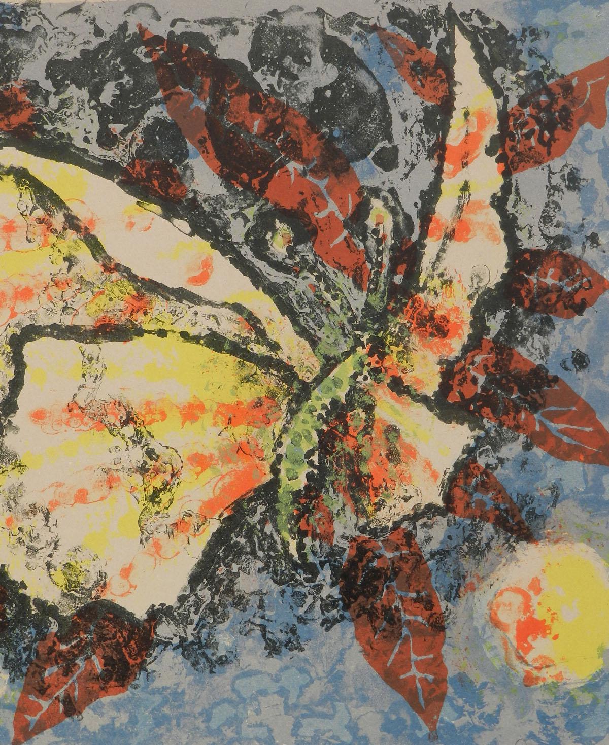 Mid-Century Modern Jean Lurcat Lithograph signed Butterfly French Midcentury