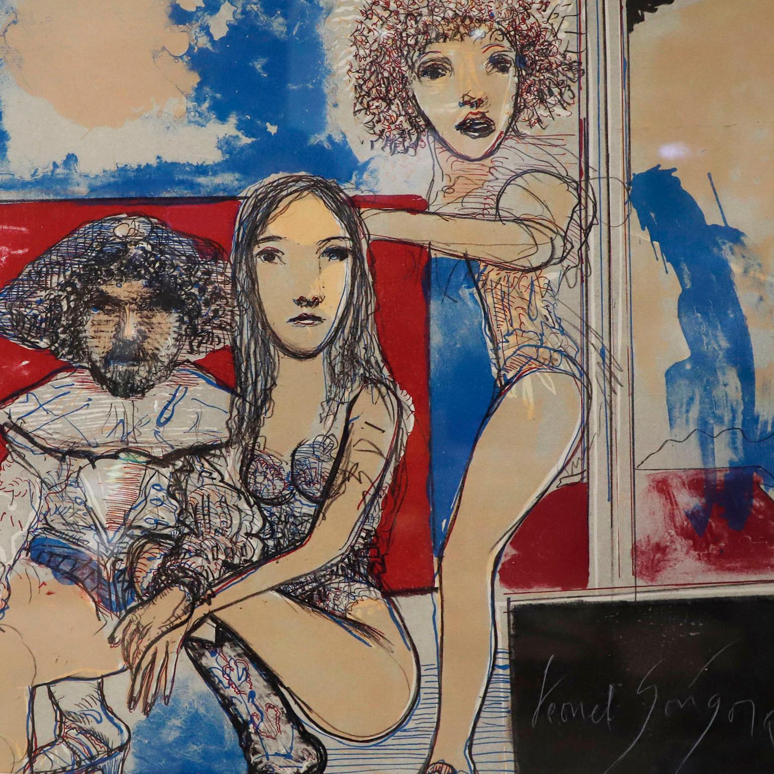 Circa 1960. Wir bieten diese Lithographie von Leonel Gongora an.

Leonel Góngora wurde in Cartago, Kolumbien, geboren. Er studierte an der Escuela de Bellas Artes in Bogota, Kolumbien, und bei Max Beckman an der Washington University in St. Louis,