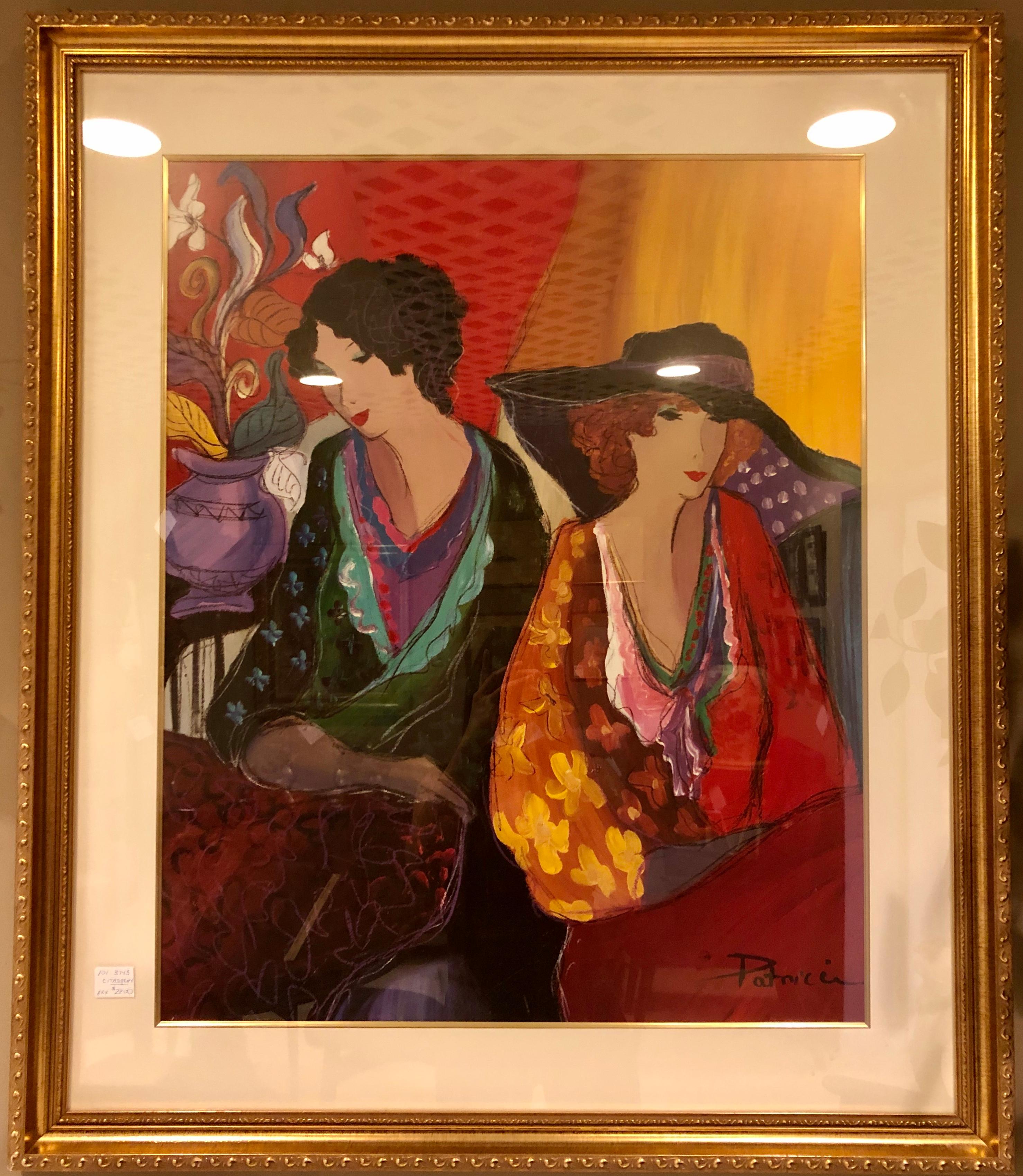 Lithograph by Patricia Govezensky of Two Sophisticated Woman in a vibrant city setting. Gilt framed.


EXX.