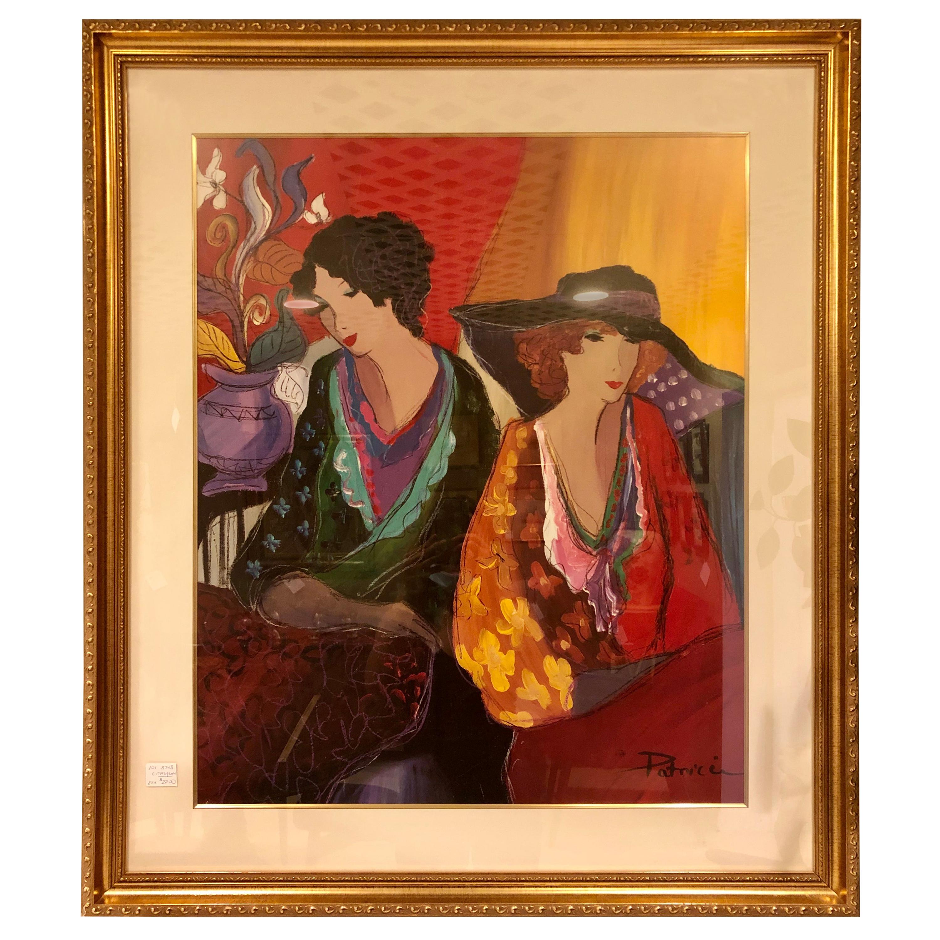 Lithographie de Patricia Govezensky de deux femmes dorée encadrée et signée en vente