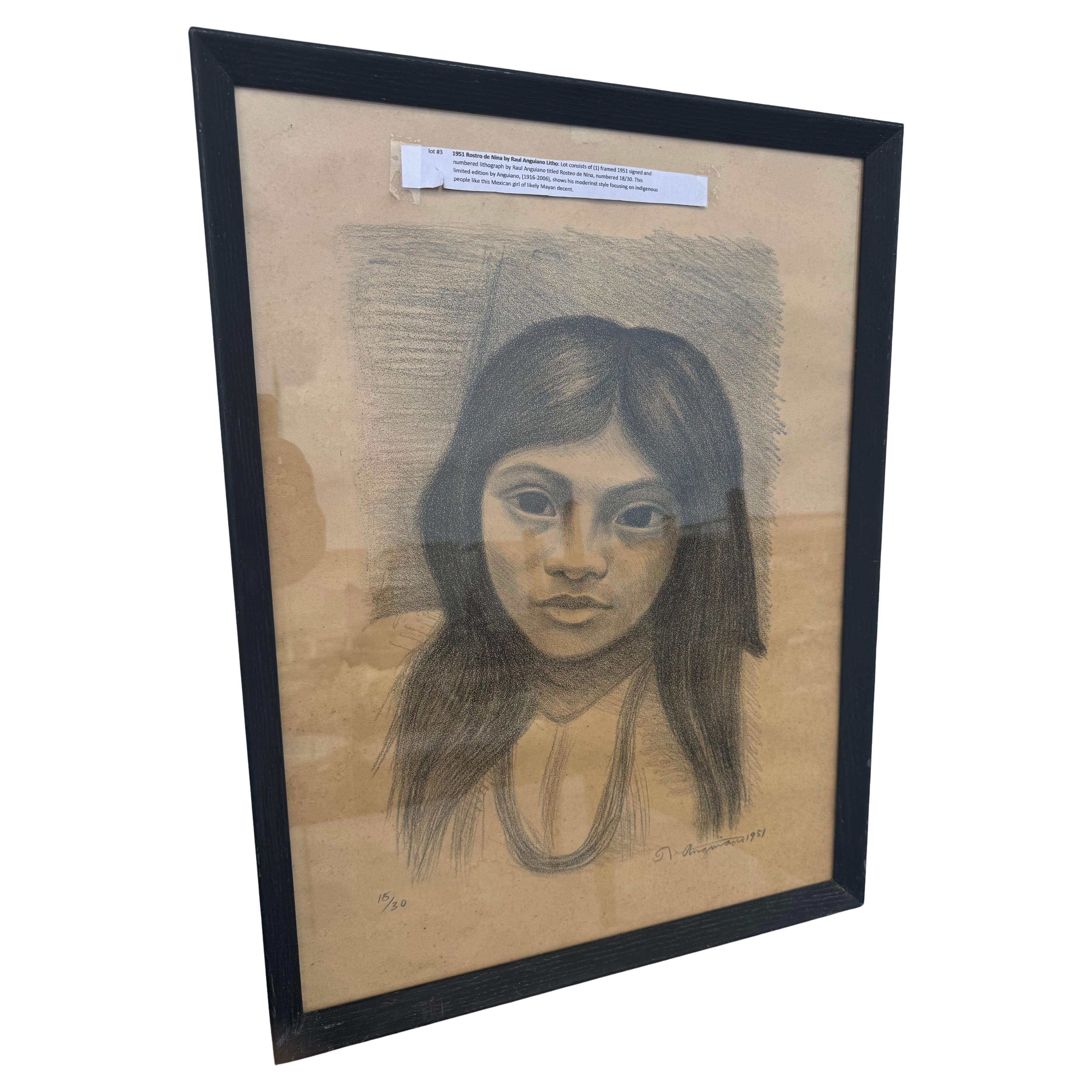Lithographie von Raul Anguiano "Rostro De Nina" Signiert und nummeriert im Angebot