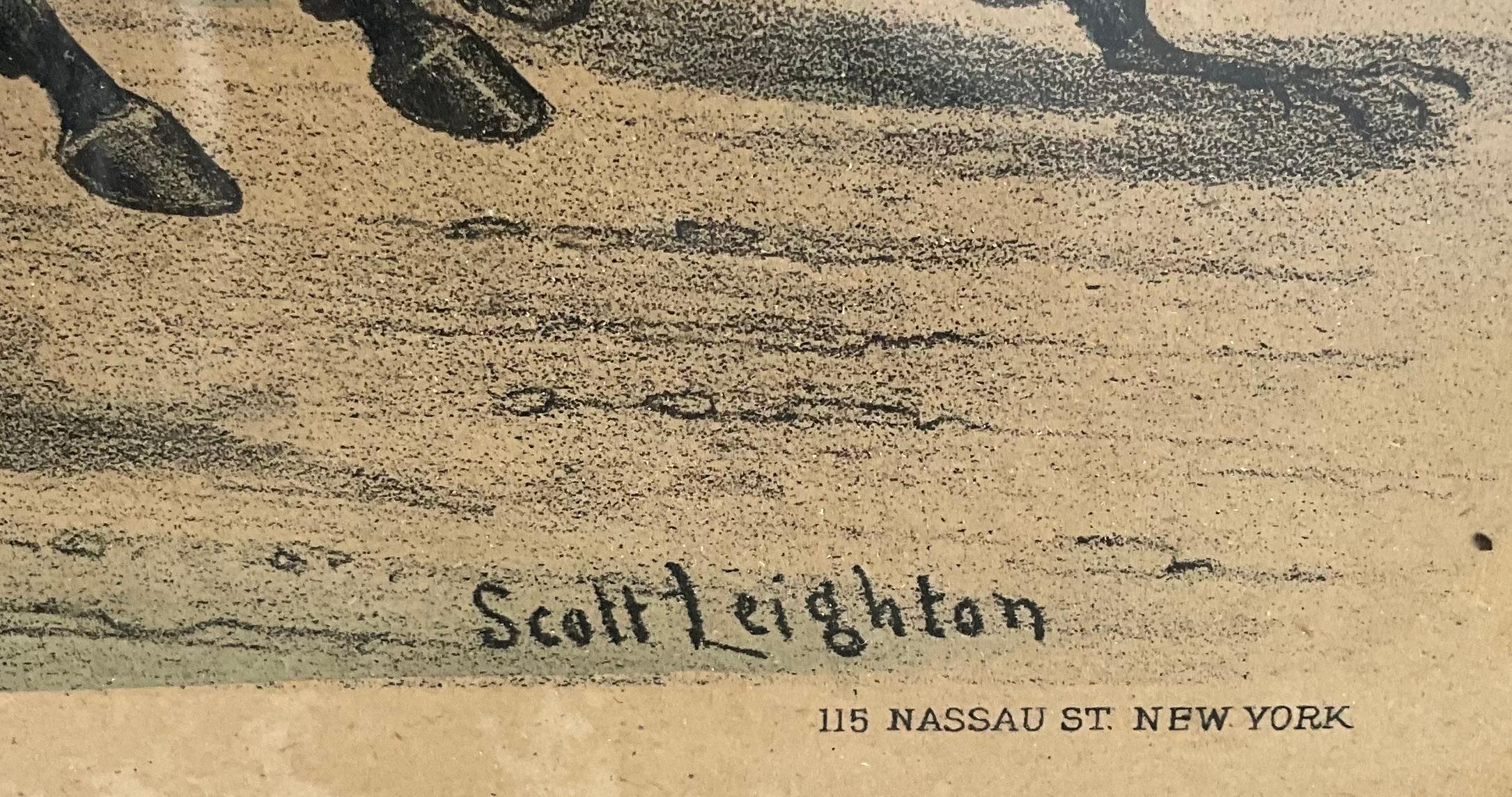 Beaux-Arts Lithographie de Scott Leighton - une exposition de volailles sur un buste : mauvais pour le chien 1883 en vente
