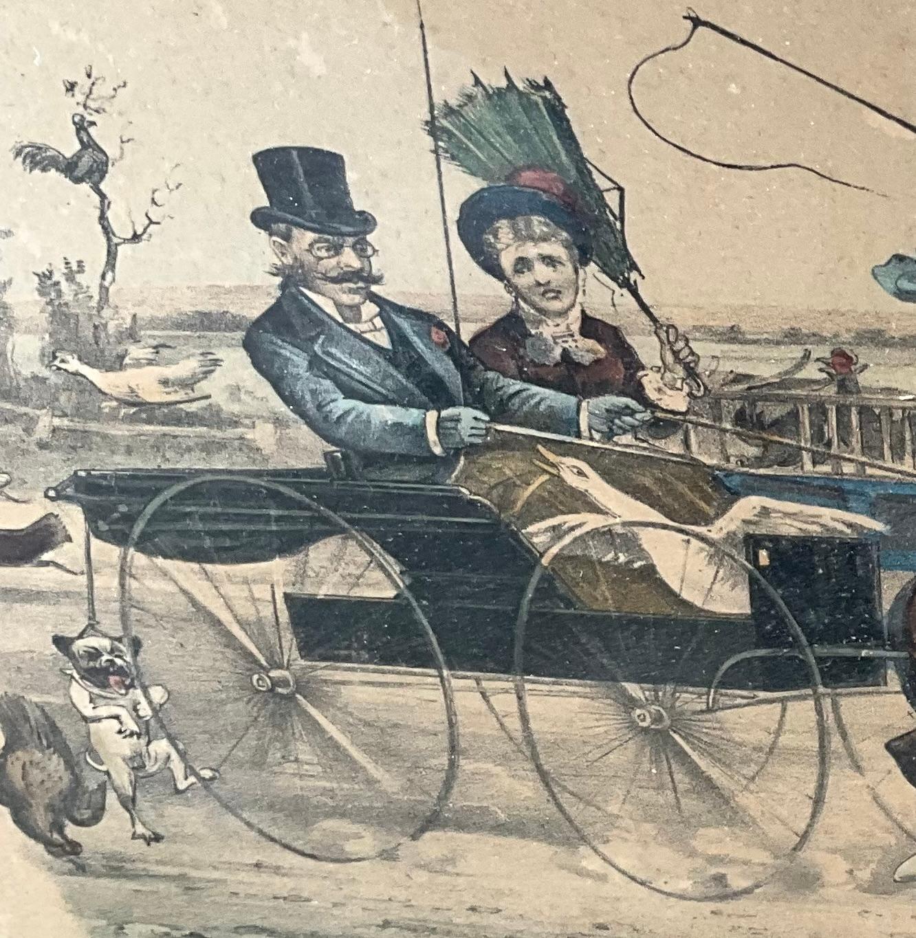 Lithographie de Scott Leighton - une exposition de volailles sur un buste : mauvais pour le chien 1883 Bon état - En vente à SAINT-CLÉMENT-DE-LA-PLACE, FR