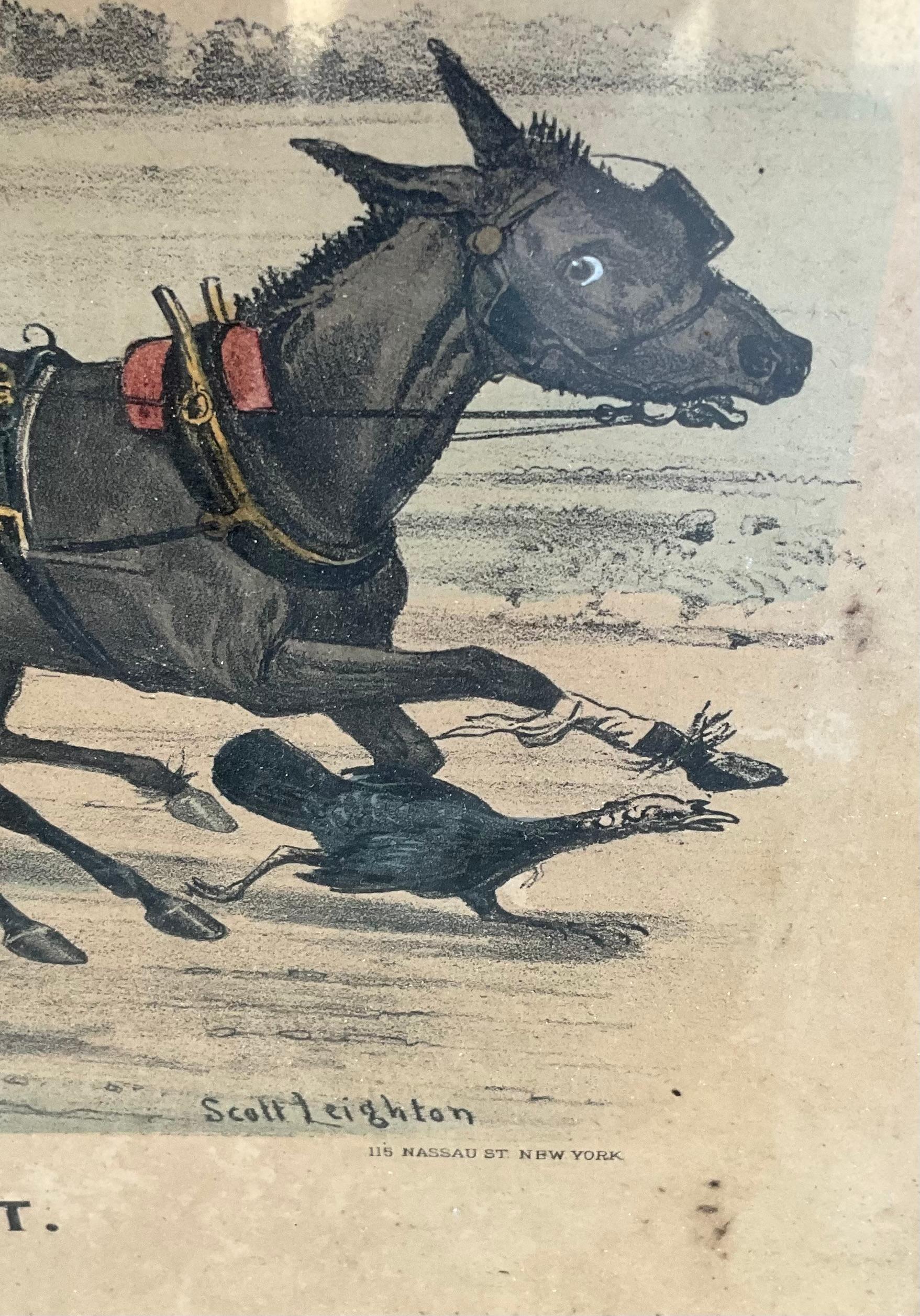 Crayon de couleur Lithographie de Scott Leighton - une exposition de volailles sur un buste : mauvais pour le chien 1883 en vente