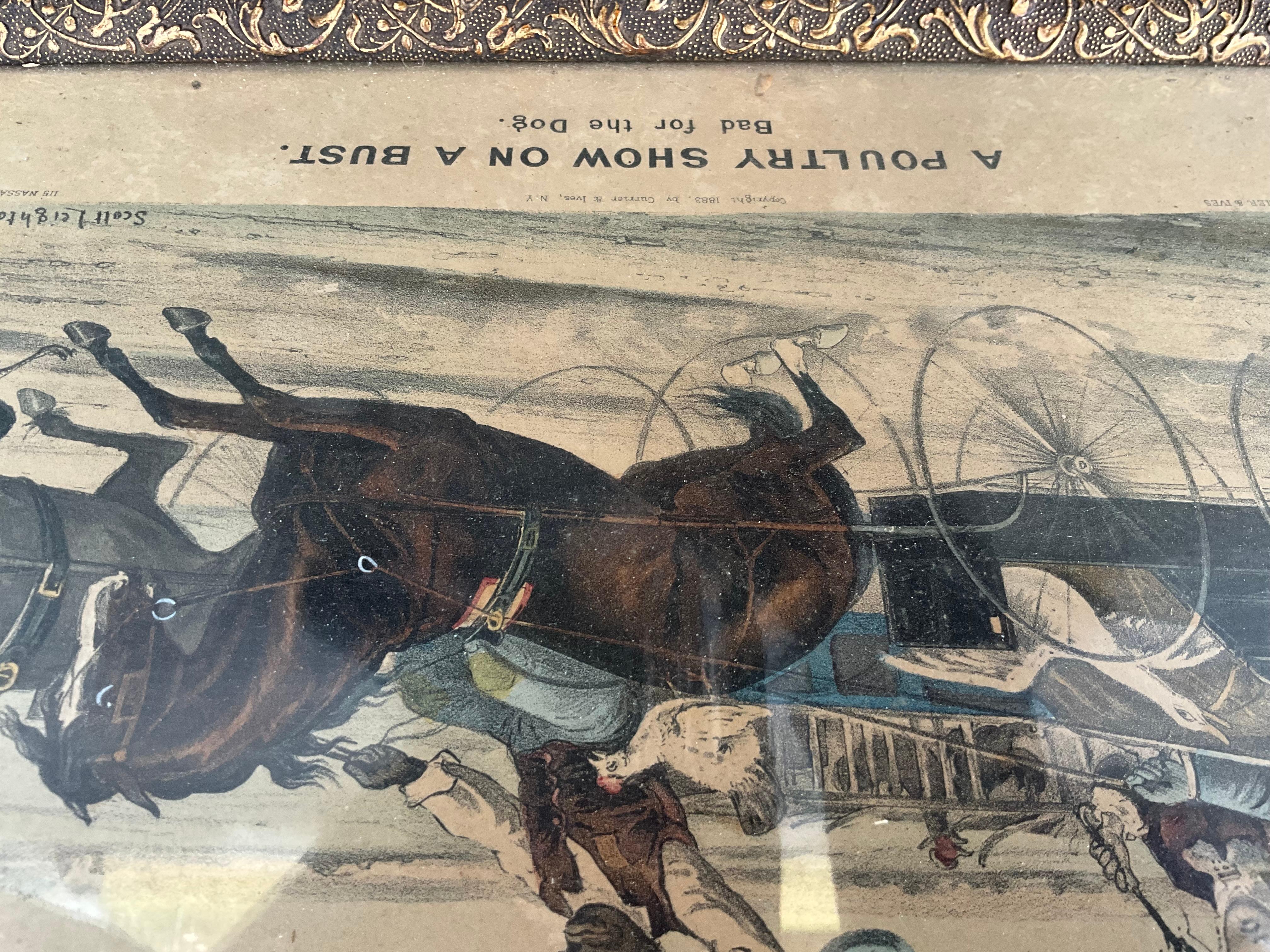 Lithographie de Scott Leighton - une exposition de volailles sur un buste : mauvais pour le chien 1883 en vente 2