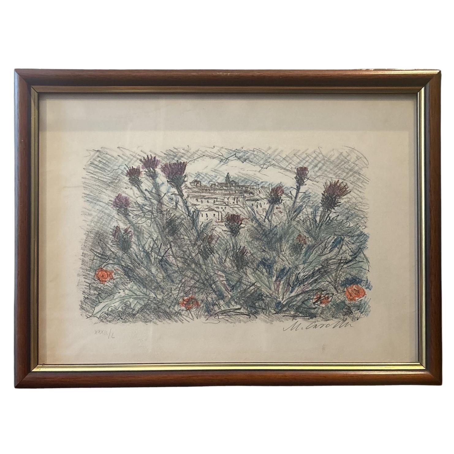 Lithograph "Campo di Fiori" by Michele Cascella 1960s