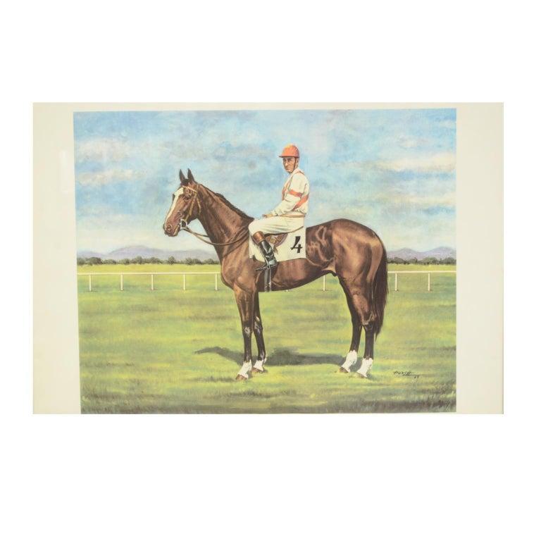 Lithograph Depicting the Horse Winner of the 1962 Italian Derby In Good Condition For Sale In Milan, IT