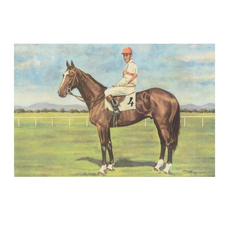 Late 20th Century Lithograph Depicting the Horse Winner of the 1962 Italian Derby For Sale