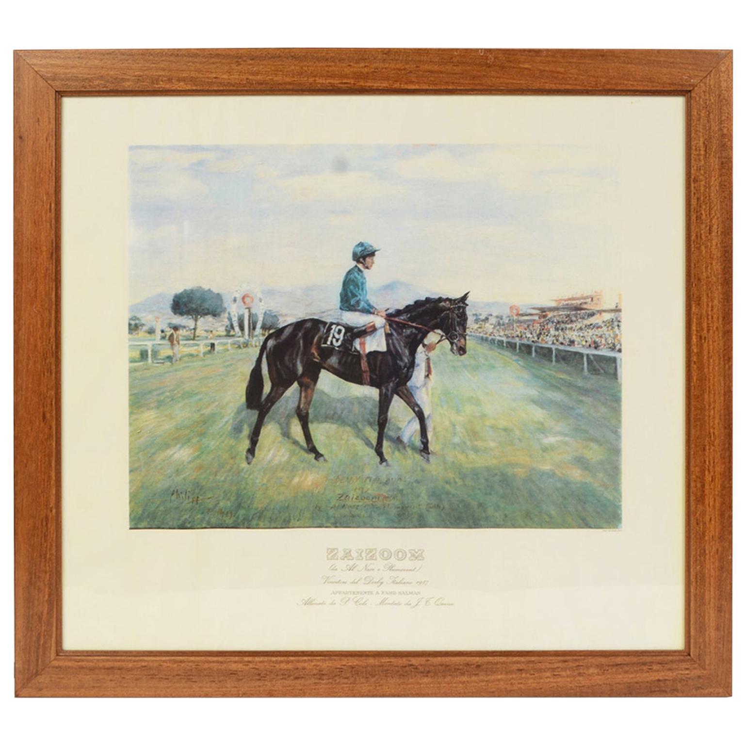 Lithograph Depicting the Horse Winner of the 1987 Italian Derby For Sale