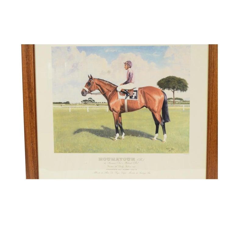 Lithograph Depicting the Horse Winner of the 1990 Italian Derby In Good Condition For Sale In Milan, IT