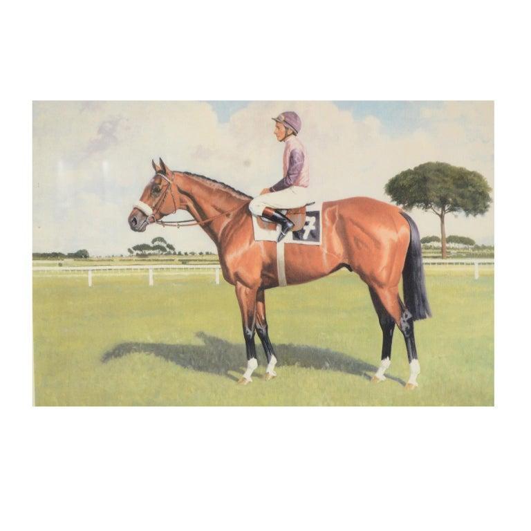 Late 20th Century Lithograph Depicting the Horse Winner of the 1990 Italian Derby For Sale