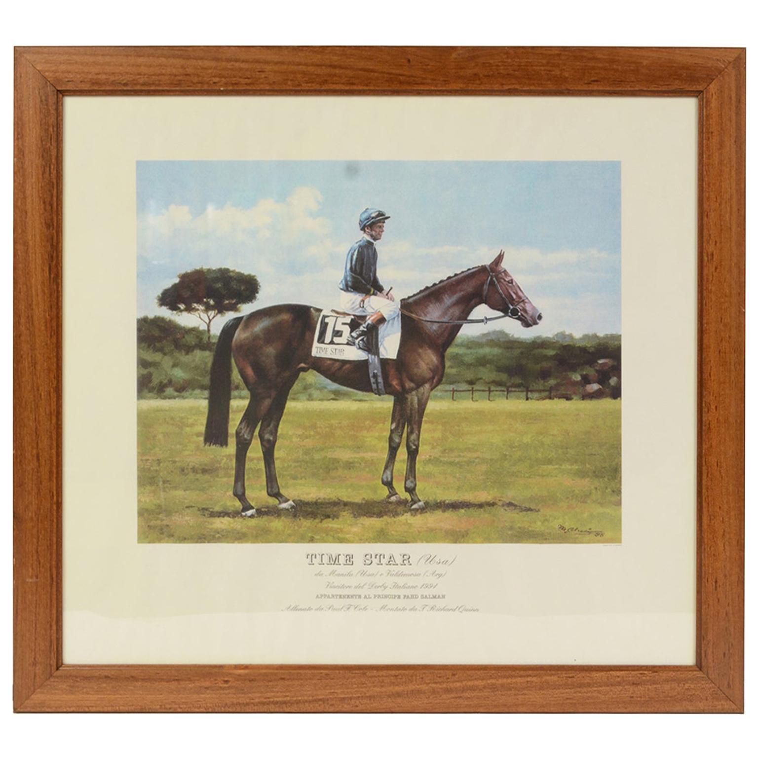 Lithographie, die den Pferdegewinner des italienischen Derbys von 1994 darstellt