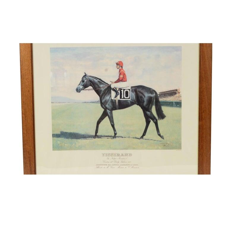 Lithograph on paper made in the 1990s by the Salomone typography in Rome from a painting depicting Tisserand winner of the 1988 Italian Derby, ridden by V. Mezzatesta. With frame 66.5x61 cm, frame thickness 1.5 cm. Very good condition.
The 
