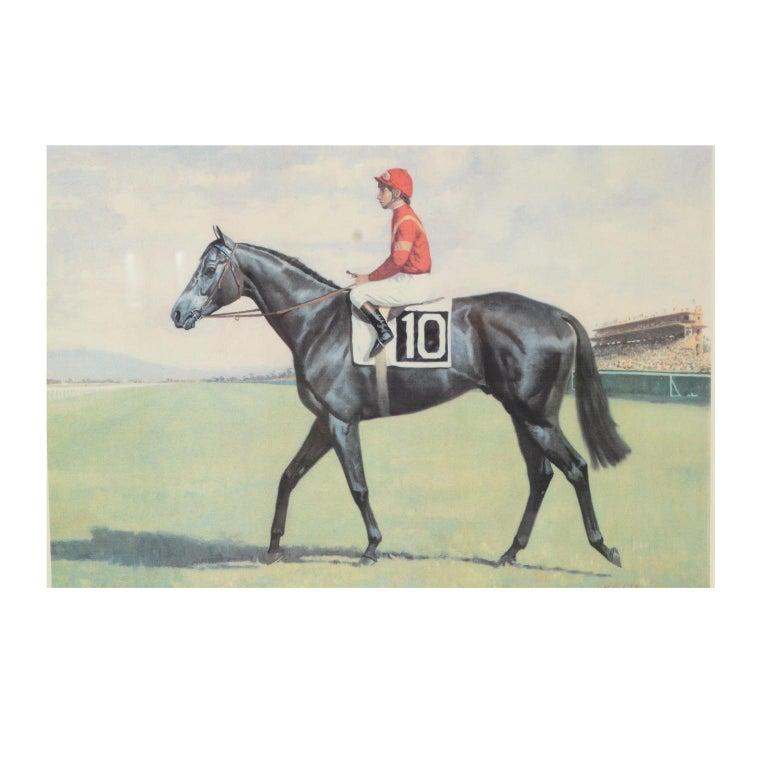 Lithograph Depicting the Horse Winner of the Italian Derby in 1988 In Good Condition For Sale In Milan, IT