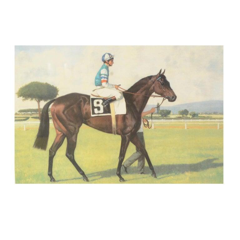 Lithographie représentant le gagnant du Derby italien à cheval en 1989 Bon état - En vente à Milan, IT