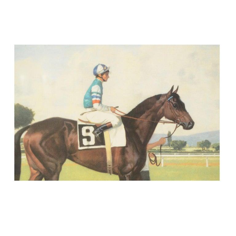 Lithograph Depicting the Horse Winner of the Italian Derby in 1989 In Good Condition For Sale In Milan, IT