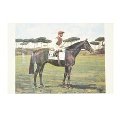 Lithographie, die den Pferdegewinner des italienischen Derbys 1991 darstellt