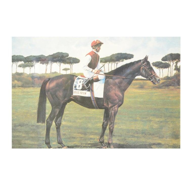 Lithograph Depicting the Horse Winner of the Italian Derby in 1991 In Good Condition For Sale In Milan, IT