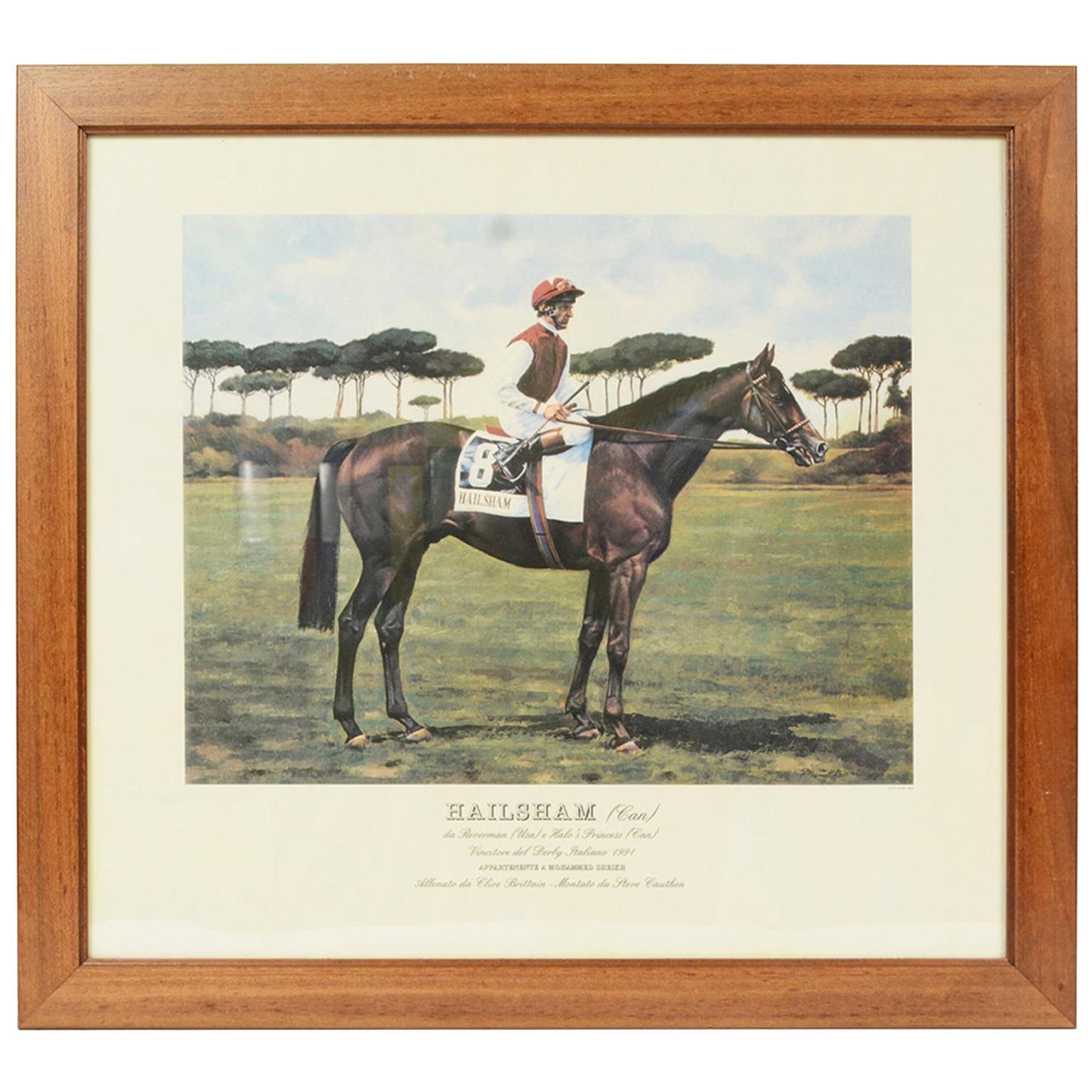 Lithographie, die den Pferdegewinner des italienischen Derbys 1991 darstellt im Angebot