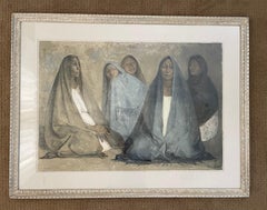 Lithographie Zeichnung "Grupo de Mujeres Sentadas:: II" von Francisco Zuniga