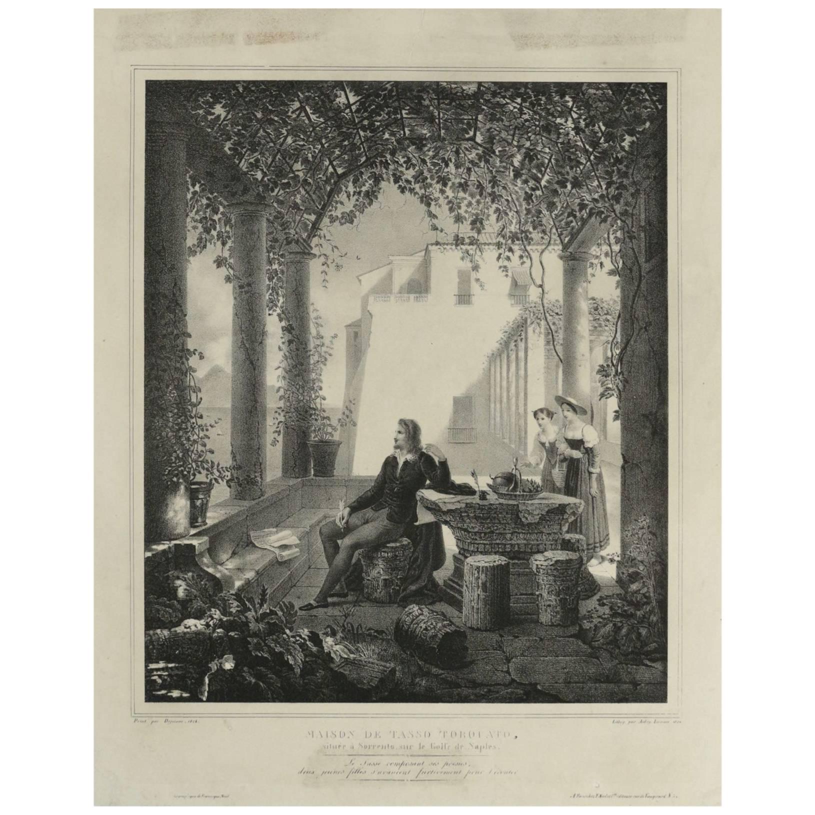 Lithograph Engraving of House de Tasso Torquato