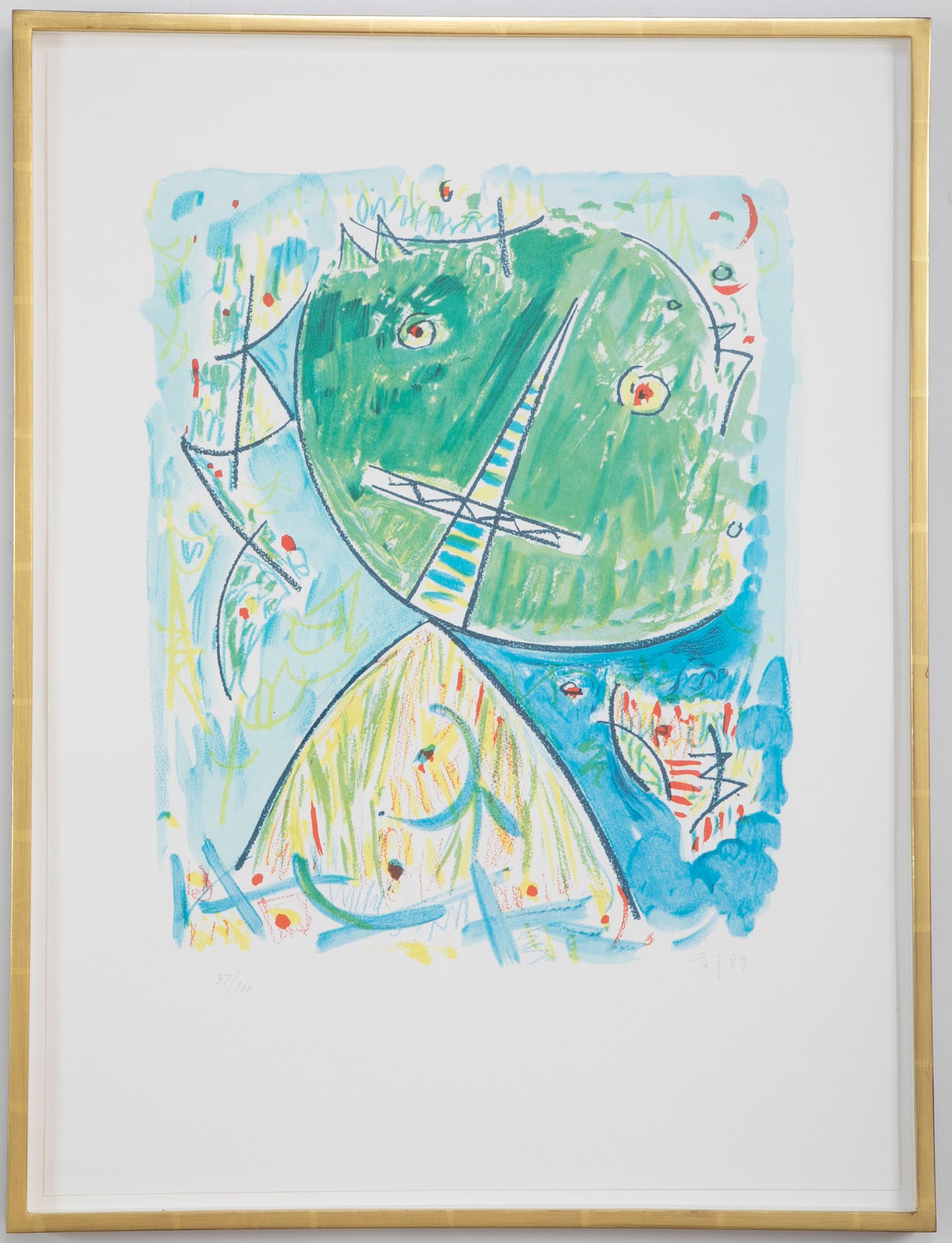 Lithograph in colors: Composition 37/100 by Egill Jacobsen ( Danish. 1910-1998 ). Signed EJ . 83, 37/100. Sheet size : 26.38