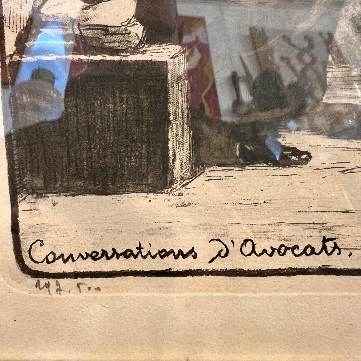 Lithographie „Lawyers' Conversations“ von Honore Daumier (1808-1879), signiert. (Restauration) im Angebot