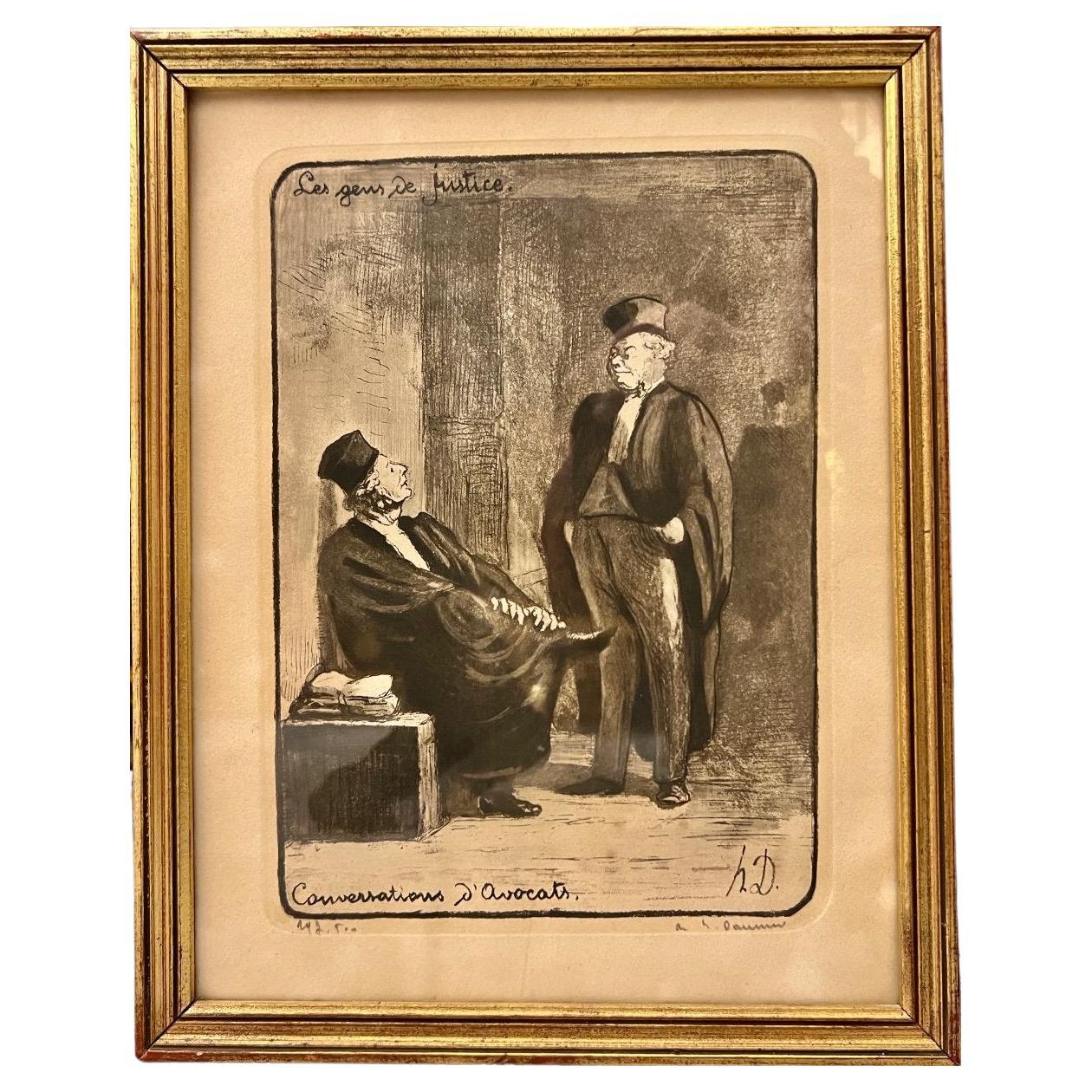 Lithograph "Lawyers' Conversations" by Honore Daumier (1808-1879), Signed.