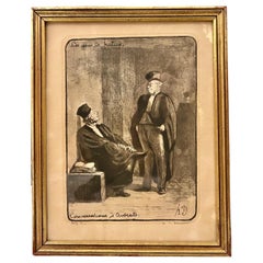 Vintage Lithograph "Lawyers' Conversations" by Honore Daumier (1808-1879), Signed.