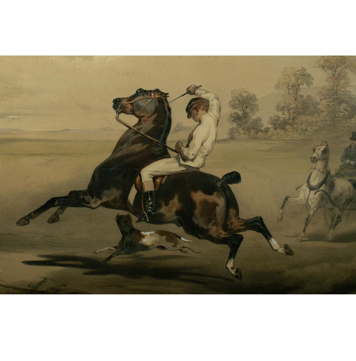 Lithographie encadrée de l'aquarelle originale intitulée Le Poney, cataloguée Inv. MCR 104 à la page 55 du cabinet raisonné de Marie-Christine Renauld L'univers d'Alfred de Dreux, 1810-1860.  Publié à Paris par Goupil et Vibert sous le titre 