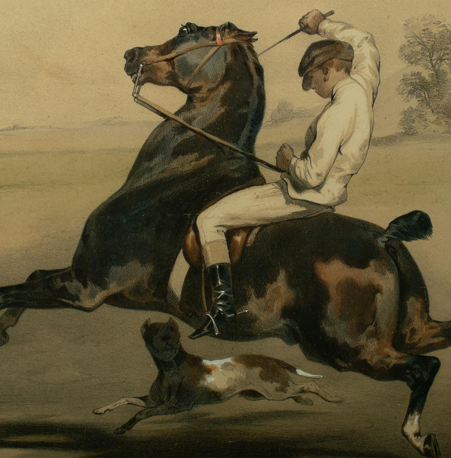 Français Lithographie Le Poney d'après Alfred de Dreux, colorée par Loeillot et Ciceri vers 1840 en vente